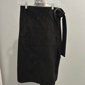 press Faux Suede Black Midi Skirt M
